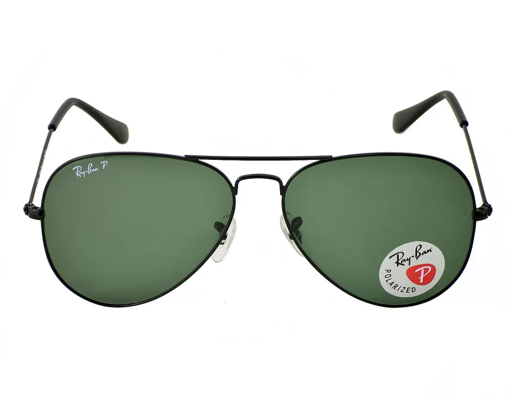 Ray-Ban Sunglasses RB3025 Aviator Classic Black Frame Polarize Green Lens 58mm