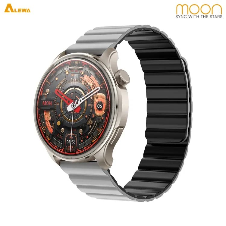 Alewa Moon Amoled Round Metallic Smartwatch | 5.3 BT Call | 3ATM Waterproof, Dustproof | 290mah